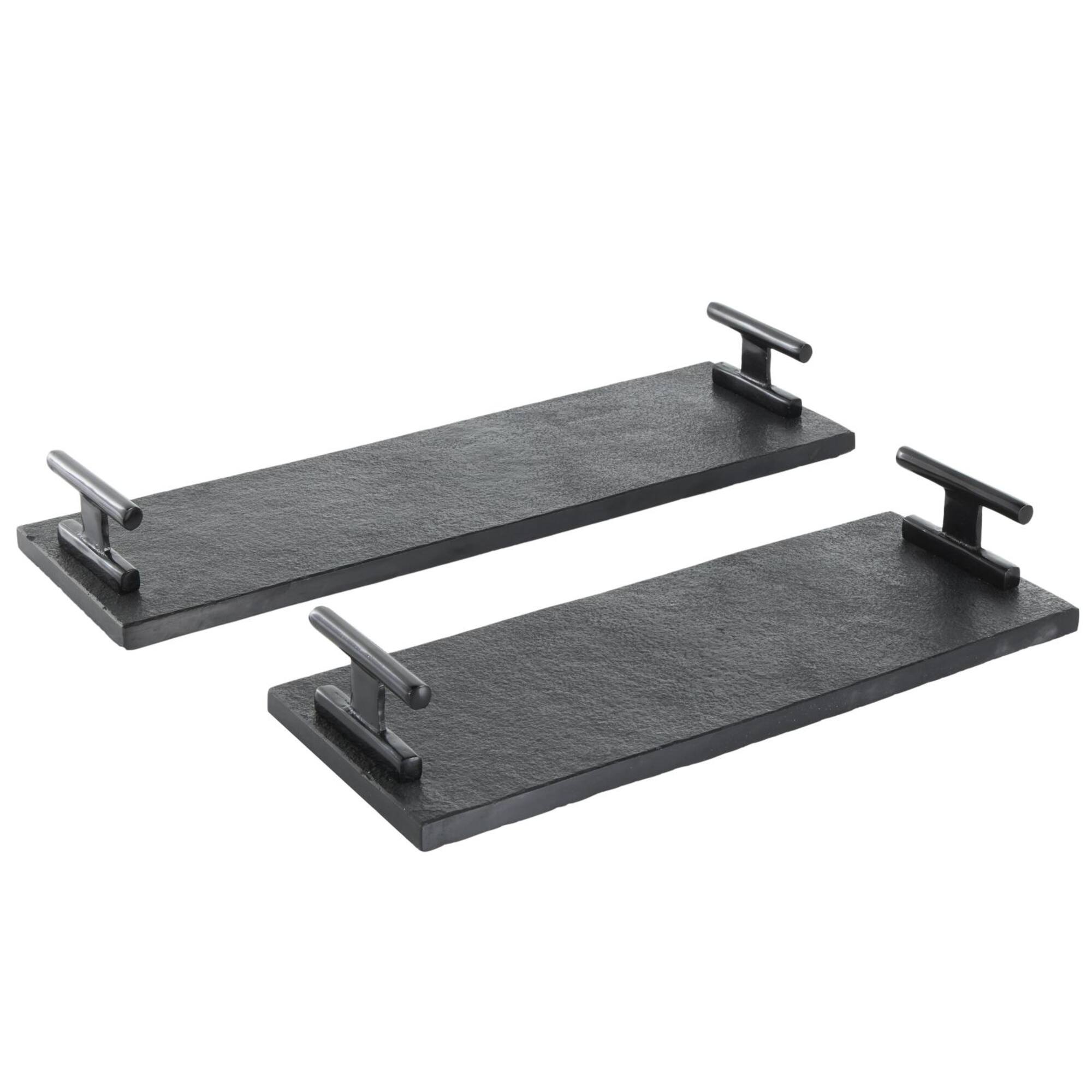 Black Marble Slim Textured Living Room Décor Tray with Rod Handles, 2ct.